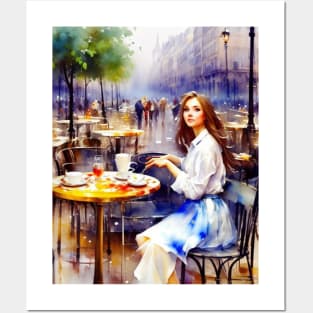 beauitful woman on parisian cafe Posters and Art